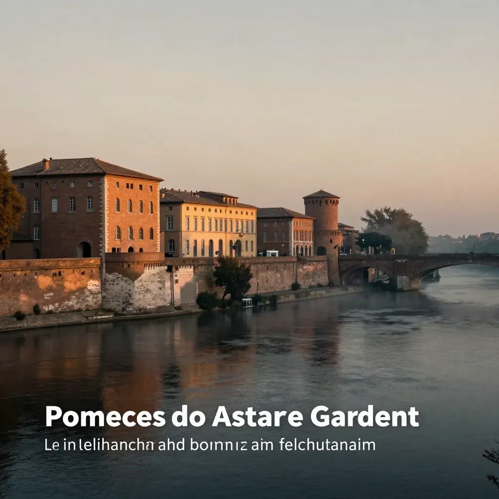 Toulouse au coucher du soleil sur la Garonne, pont et briques roses dans une brume chaude